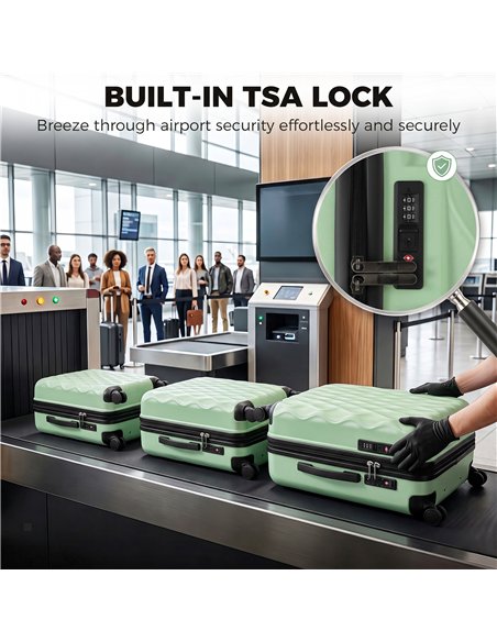 HOMCOM 3-Piece Suitcase Set, Hard Shell Carry On & Checked Luggage Set with TSA Lock, 20/24/28 Inch, Green - pic 212089 | FastDaddyshop