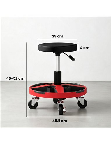 HOMCOM Rolling Mechanic Stool, 40-52 cm Height Adjustable Workshop Stool, 135kg 360° Swivel Roller Padded Creeper Seat, Black