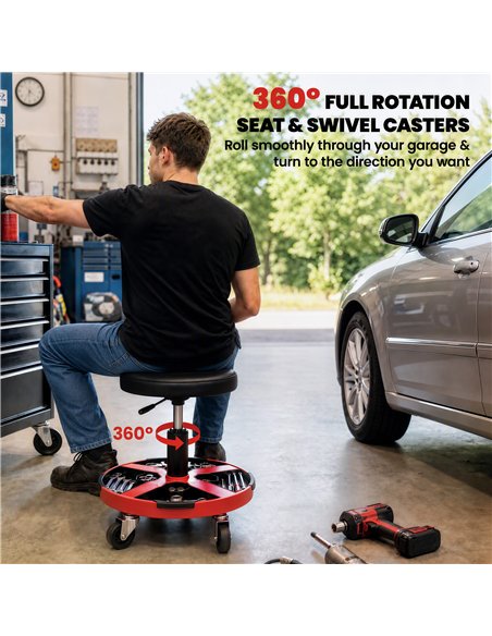 HOMCOM Rolling Mechanic Stool, 40-52 cm Height Adjustable Workshop Stool, 135kg 360° Swivel Roller Padded Creeper Seat, Black - pic 212106 | FastDaddyshop