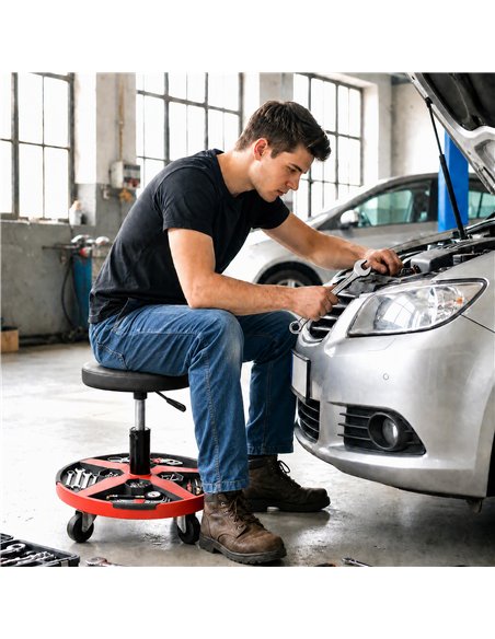 HOMCOM Rolling Mechanic Stool, 40-52 cm Height Adjustable Workshop Stool, 135kg 360° Swivel Roller Padded Creeper Seat, Black - pic 212108 | FastDaddyshop