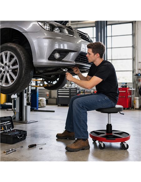 HOMCOM Rolling Mechanic Stool, 40-52 cm Height Adjustable Workshop Stool, 135kg 360° Swivel Roller Padded Creeper Seat, Black - pic 212109 | FastDaddyshop
