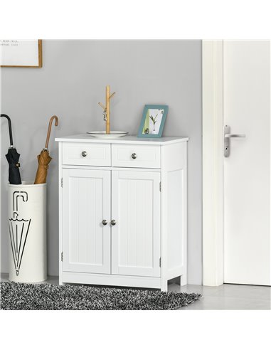 Kleankin Bathroom Free-Standing Storage Cabinet with 2 Drawers, Adjustable Shelf, White