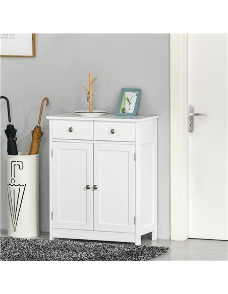Kleankin Bathroom Free-Standing Storage Cabinet with 2 Drawers, Adjustable Shelf, White - pic 21211 | FastDaddyshop