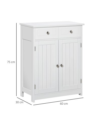 Kleankin Bathroom Free-Standing Storage Cabinet with 2 Drawers, Adjustable Shelf, White