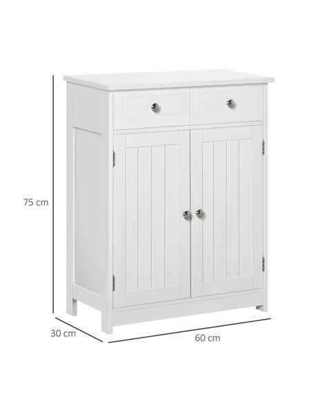 Kleankin Bathroom Free-Standing Storage Cabinet with 2 Drawers, Adjustable Shelf, White - pic 21212 | FastDaddyshop