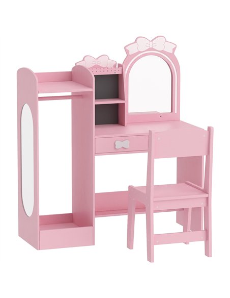 AIYAPLAY Kids Dressing Table, 3-in-1 Kids Vanity Set with Stool, 2-Colour Lights Mirror, Clothes Rack for Ages 3-8, Pink - pic 212128 | FastDaddyshop