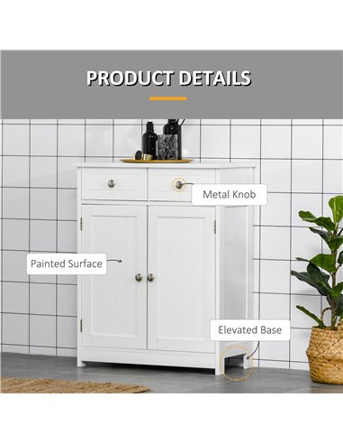 Kleankin Bathroom Free-Standing Storage Cabinet with 2 Drawers, Adjustable Shelf, White