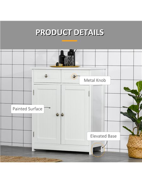 Kleankin Bathroom Free-Standing Storage Cabinet with 2 Drawers, Adjustable Shelf, White - pic 21213 | FastDaddyshop