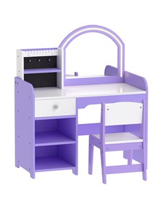 AIYAPLAY Kids Vanity Set, Kids Dressing Table with Stool, 2-Colour Lights Mirror, Pretend Dresser Gift for Ages 3-8, Purple