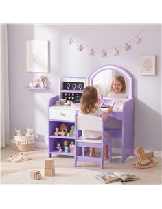 AIYAPLAY Kids Vanity Set, Kids Dressing Table with Stool, 2-Colour Lights Mirror, Pretend Dresser Gift for Ages 3-8, Purple 2