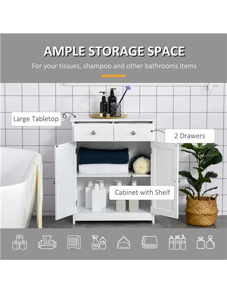 Kleankin Bathroom Free-Standing Storage Cabinet with 2 Drawers, Adjustable Shelf, White - pic 21214 | FastDaddyshop