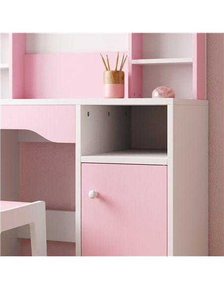 AIYAPLAY Kids Vanity Set, Kids Dressing Table with Stool, 2-Colour Lights Mirror, Cabinet, Drawer and Shelves, Pink - pic 212154 | FastDaddyshop
