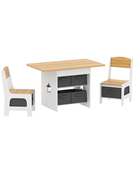 AIYAPLAY Kids Table and Chair Set, Toddler Table and 2 Chairs Set with 6 Removable Drawers, for Boys Girls Ages 3-8, Natural - pic 212155 | FastDaddyshop