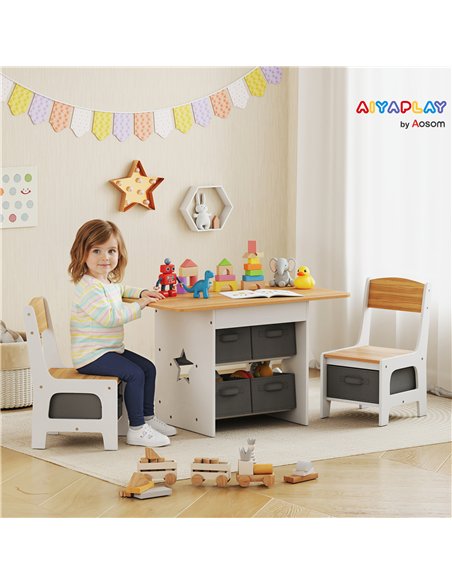 AIYAPLAY Kids Table and Chair Set, Toddler Table and 2 Chairs Set with 6 Removable Drawers, for Boys Girls Ages 3-8, Natural - pic 212156 | FastDaddyshop