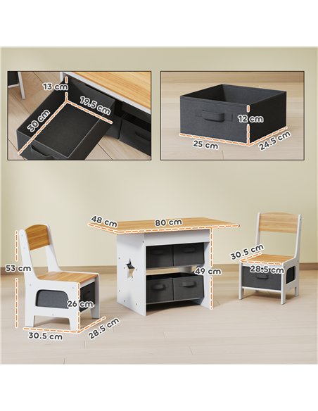 AIYAPLAY Kids Table and Chair Set, Toddler Table and 2 Chairs Set with 6 Removable Drawers, for Boys Girls Ages 3-8, Natural - pic 212157 | FastDaddyshop