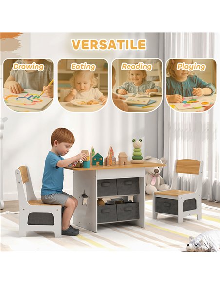 AIYAPLAY Kids Table and Chair Set, Toddler Table and 2 Chairs Set with 6 Removable Drawers, for Boys Girls Ages 3-8, Natural - pic 212158 | FastDaddyshop