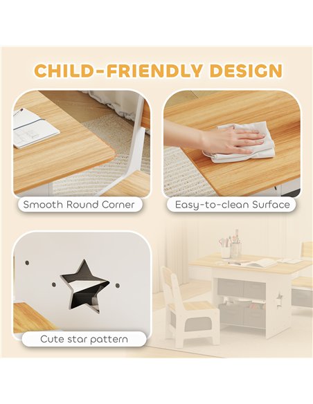 AIYAPLAY Kids Table and Chair Set, Toddler Table and 2 Chairs Set with 6 Removable Drawers, for Boys Girls Ages 3-8, Natural - pic 212160 | FastDaddyshop