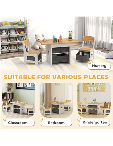 AIYAPLAY Kids Table and Chair Set, Toddler Table and 2 Chairs Set with 6 Removable Drawers, for Boys Girls Ages 3-8, Natural - pic 212161 | FastDaddyshop