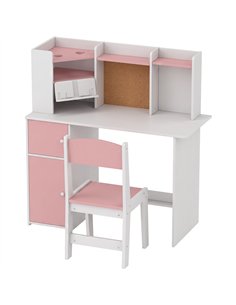 AIYAPLAY Kids Desk and Chair Set Storage Shelves Kids Desk Adjustable Tablet Stand Cork Board Pen Holder Pink
