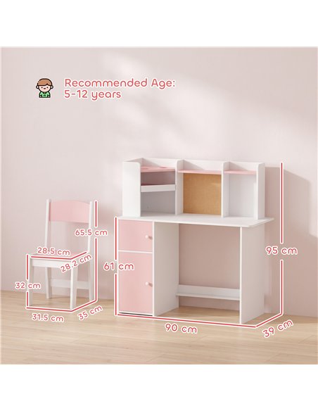 AIYAPLAY Kids Desk and Chair Set Storage Shelves Kids Desk Adjustable Tablet Stand Cork Board Pen Holder Pink - pic 212166 | FastDaddyshop