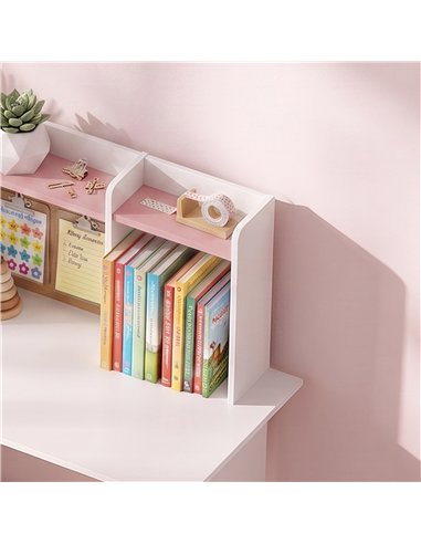 AIYAPLAY Kids Desk and Chair Set Storage Shelves Kids Desk Adjustable Tablet Stand Cork Board Pen Holder Pink