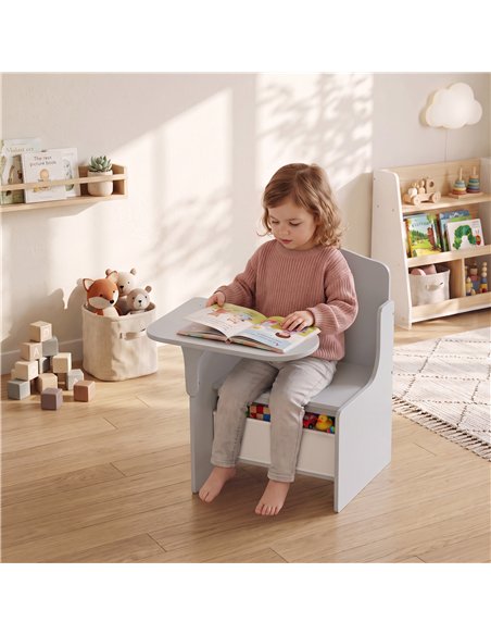 AIYAPLAY Kids Table and Chair Set, Children Desk and Chair with Storage Bins for Playing, Reading, Painting, for Ages 3-5, Grey - pic 212174 | FastDaddyshop