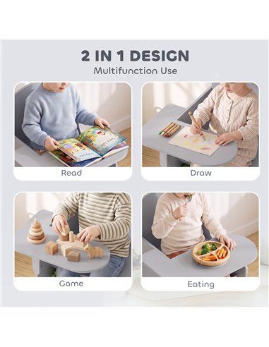 AIYAPLAY Kids Table and Chair Set, Children Desk and Chair with Storage Bins for Playing, Reading, Painting, for Ages 3-5, Grey