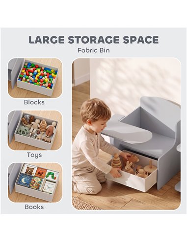 AIYAPLAY Kids Table and Chair Set, Children Desk and Chair with Storage Bins for Playing, Reading, Painting, for Ages 3-5, Grey