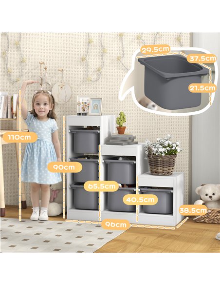 AIYAPLAY Toy Storage Organiser, Three-Layer Kids Toy Storage Units, with Removable Bins, for Ages 3-8 Years, Grey - pic 212184 | FastDaddyshop