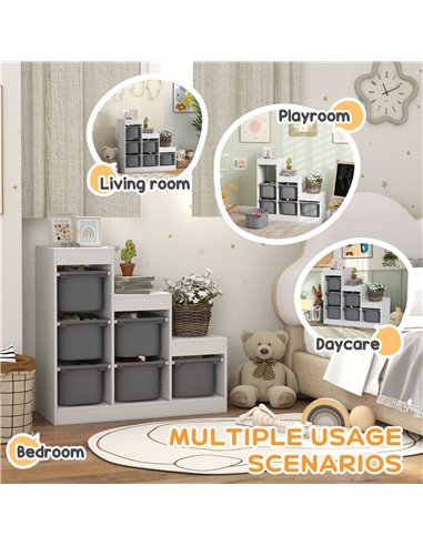 AIYAPLAY Toy Storage Organiser, Three-Layer Kids Toy Storage Units, with Removable Bins, for Ages 3-8 Years, Grey