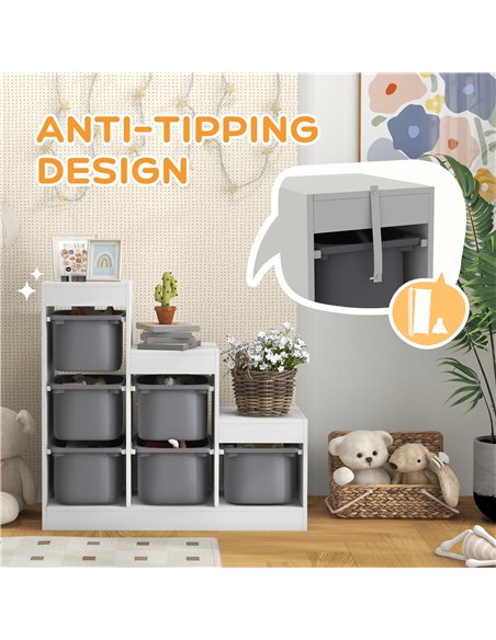 AIYAPLAY Toy Storage Organiser, Three-Layer Kids Toy Storage Units, with Removable Bins, for Ages 3-8 Years, Grey - pic 212187 | FastDaddyshop