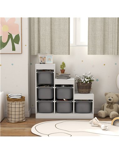AIYAPLAY Toy Storage Organiser, Three-Layer Kids Toy Storage Units, with Removable Bins, for Ages 3-8 Years, Grey