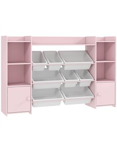AIYAPLAY Kids Toy Organizers and Storage with 8 Removable Storage Bins and Bookshelf, Pink