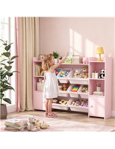 AIYAPLAY Kids Toy Organizers and Storage with 8 Removable Storage Bins and Bookshelf, Pink 2