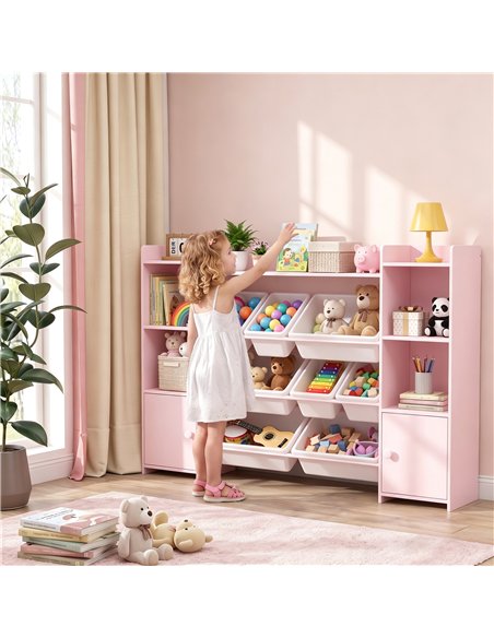 AIYAPLAY Kids Toy Organizers and Storage with 8 Removable Storage Bins and Bookshelf, Pink - pic 212192 | FastDaddyshop