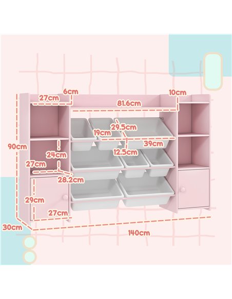 AIYAPLAY Kids Toy Organizers and Storage with 8 Removable Storage Bins and Bookshelf, Pink - pic 212193 | FastDaddyshop