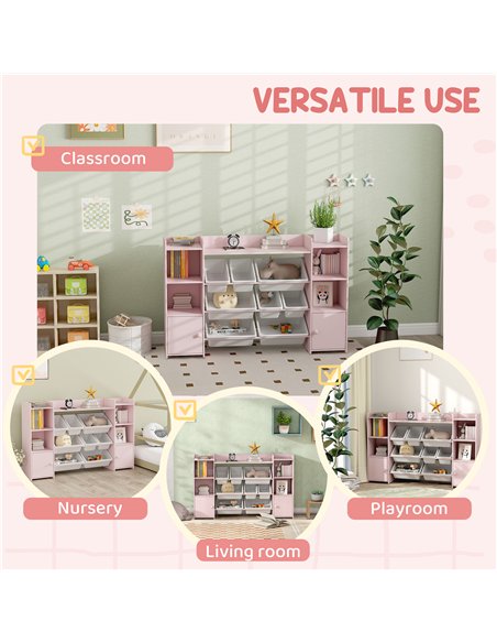 AIYAPLAY Kids Toy Organizers and Storage with 8 Removable Storage Bins and Bookshelf, Pink - pic 212195 | FastDaddyshop