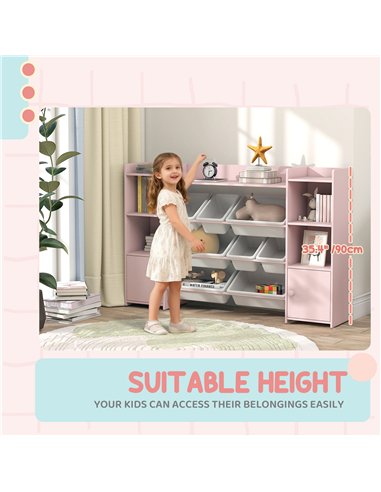 AIYAPLAY Kids Toy Organizers and Storage with 8 Removable Storage Bins and Bookshelf, Pink