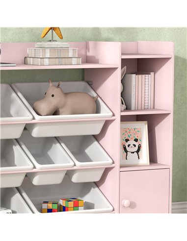 AIYAPLAY Kids Toy Organizers and Storage with 8 Removable Storage Bins and Bookshelf, Pink