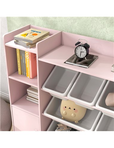 AIYAPLAY Kids Toy Organizers and Storage with 8 Removable Storage Bins and Bookshelf, Pink