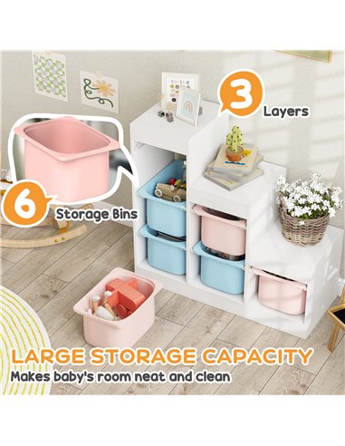 AIYAPLAY Toy Storage Organiser, Three-Layer Kids Toy Storage Units, with Removable Bins, for Ages 3-8 Years, Multi-colour