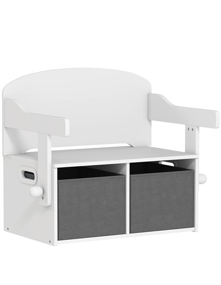 AIYAPLAY 3 in 1 Kids Storage Bench, Convertible Children Table and Chair Set with 2 Fabric Bins, Toy Storage Box, White - pic 212218 | FastDaddyshop