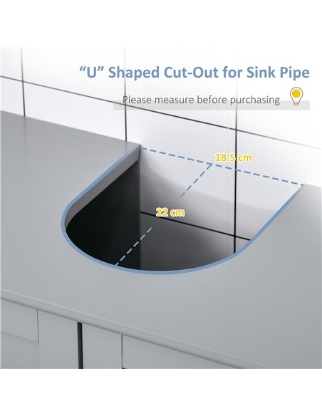 Kleankin Under-Sink Storage Cabinet with Adjustable Shelf, Drain Hole, Grey - pic 21222 | FastDaddyshop