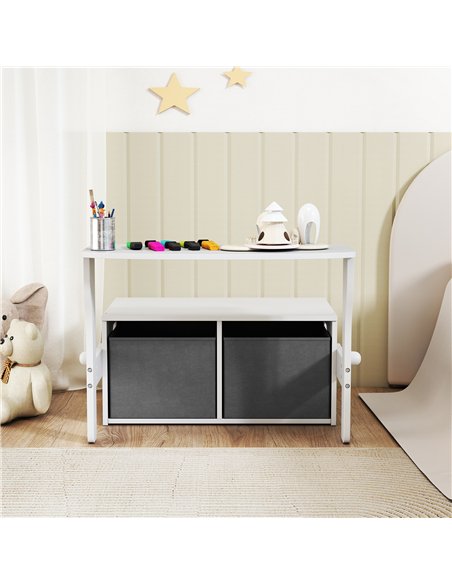 AIYAPLAY 3 in 1 Kids Storage Bench, Convertible Children Table and Chair Set with 2 Fabric Bins, Toy Storage Box, White - pic 212225 | FastDaddyshop