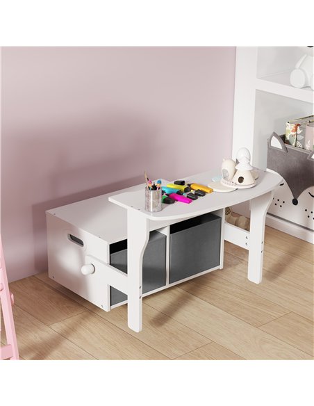 AIYAPLAY 3 in 1 Kids Storage Bench, Convertible Children Table and Chair Set with 2 Fabric Bins, Toy Storage Box, White - pic 212226 | FastDaddyshop