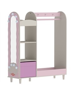 AIYAPLAY Kids Clothing Rack, Kids Wardrobe with Glowing Lights Mirror, Non-Woven Drawer and Shelves for Bedroom, Ages 3-8, Pink