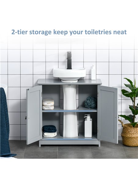 Kleankin Under-Sink Storage Cabinet with Adjustable Shelf, Drain Hole, Grey - pic 21223 | FastDaddyshop