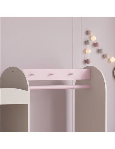 AIYAPLAY Kids Clothing Rack, Kids Wardrobe with Glowing Lights Mirror, Non-Woven Drawer and Shelves for Bedroom, Ages 3-8, Pink