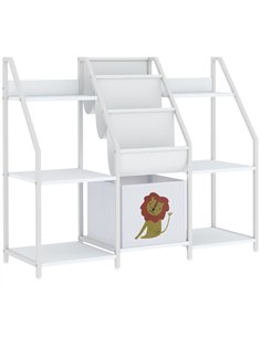 AIYAPLAY Kids Bookshelf and Toy Storage with 3-Tier Sling Book Rack and Fabric Drawer for Nursery, Bedroom, Playroom, White