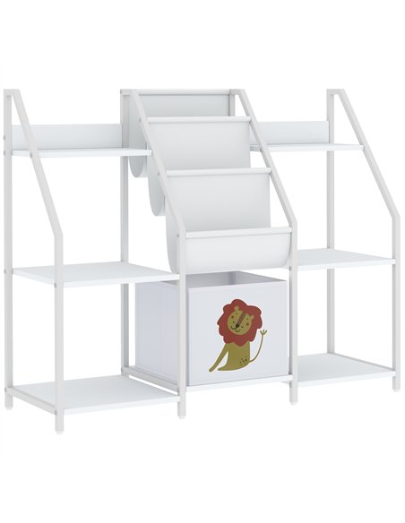AIYAPLAY Kids Bookshelf and Toy Storage with 3-Tier Sling Book Rack and Fabric Drawer for Nursery, Bedroom, Playroom, White - pic 212236 | FastDaddyshop